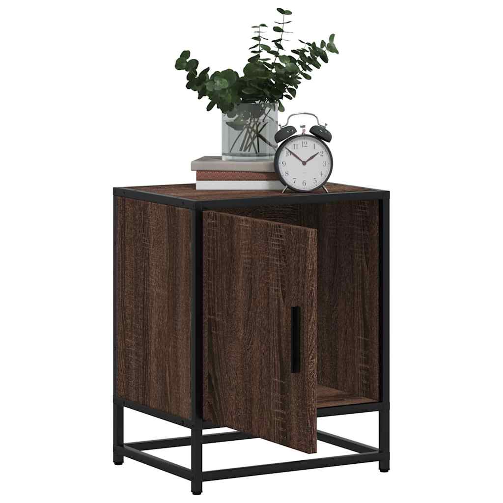 Bedside Cabinet Brown Oak 40x31x50 cm Engineered Wood and Metal