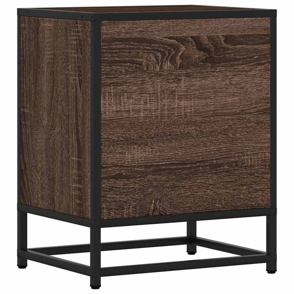 Bedside Cabinet Brown Oak 40x31x50 cm Engineered Wood and Metal