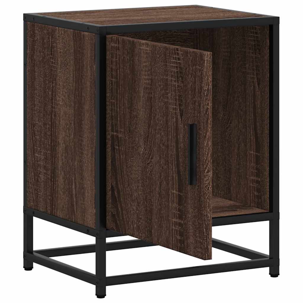 Bedside Cabinet Brown Oak 40x31x50 cm Engineered Wood and Metal