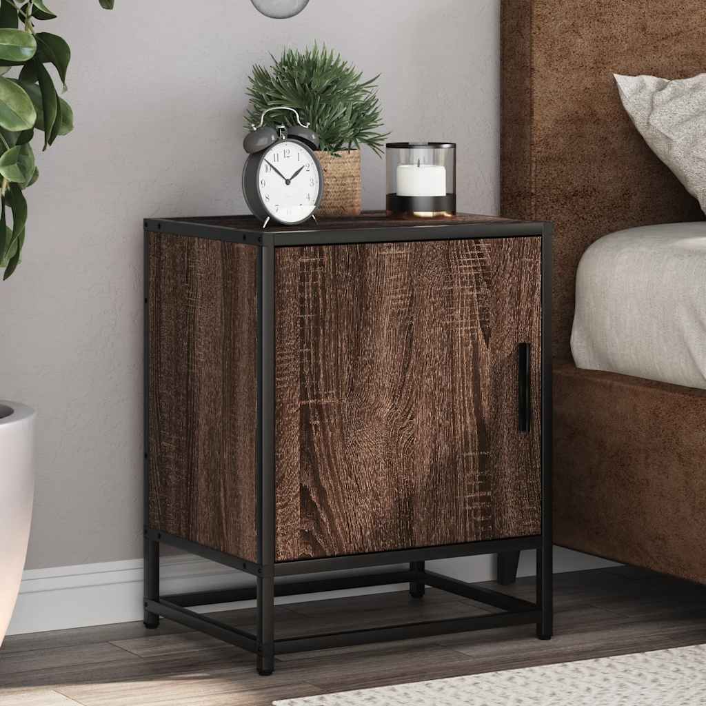 Bedside Cabinet Brown Oak 40x31x50 cm Engineered Wood and Metal