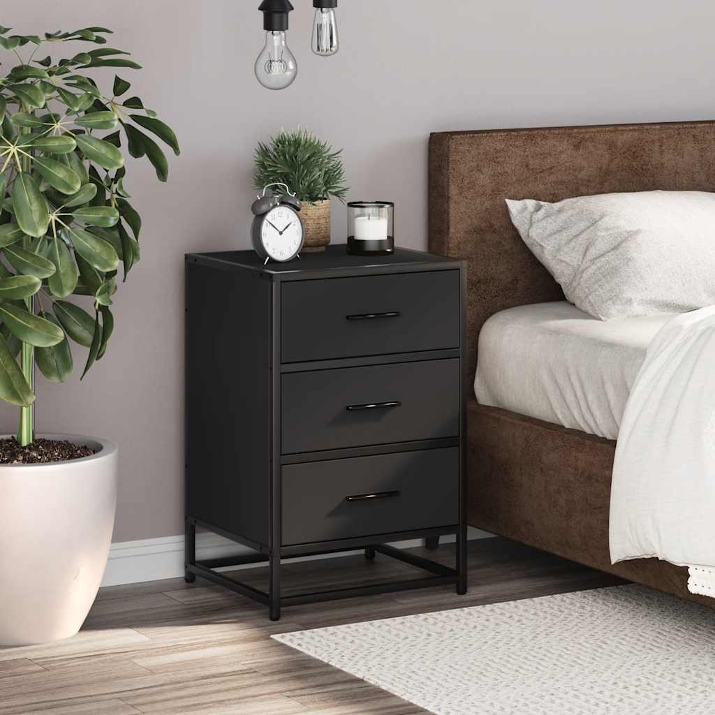 Bedside Cabinet Black 40x34.5x60 cm Engineered Wood and Metal