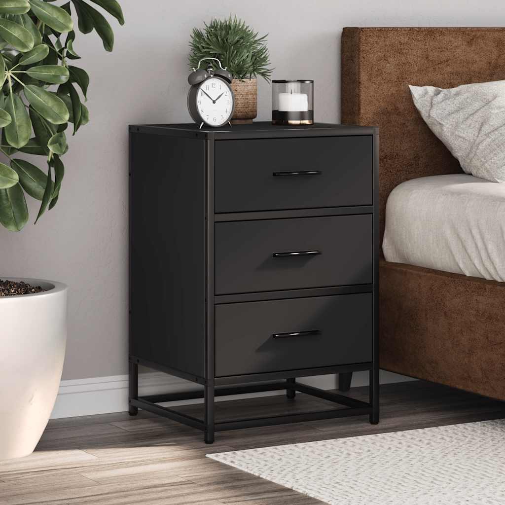 Bedside Cabinet Black 40x34.5x60 cm Engineered Wood and Metal