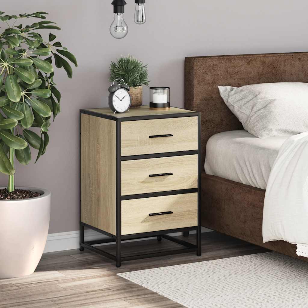 Bedside Cabinet Sonoma Oak 40x34.5x60 cm Engineered Wood and Metal
