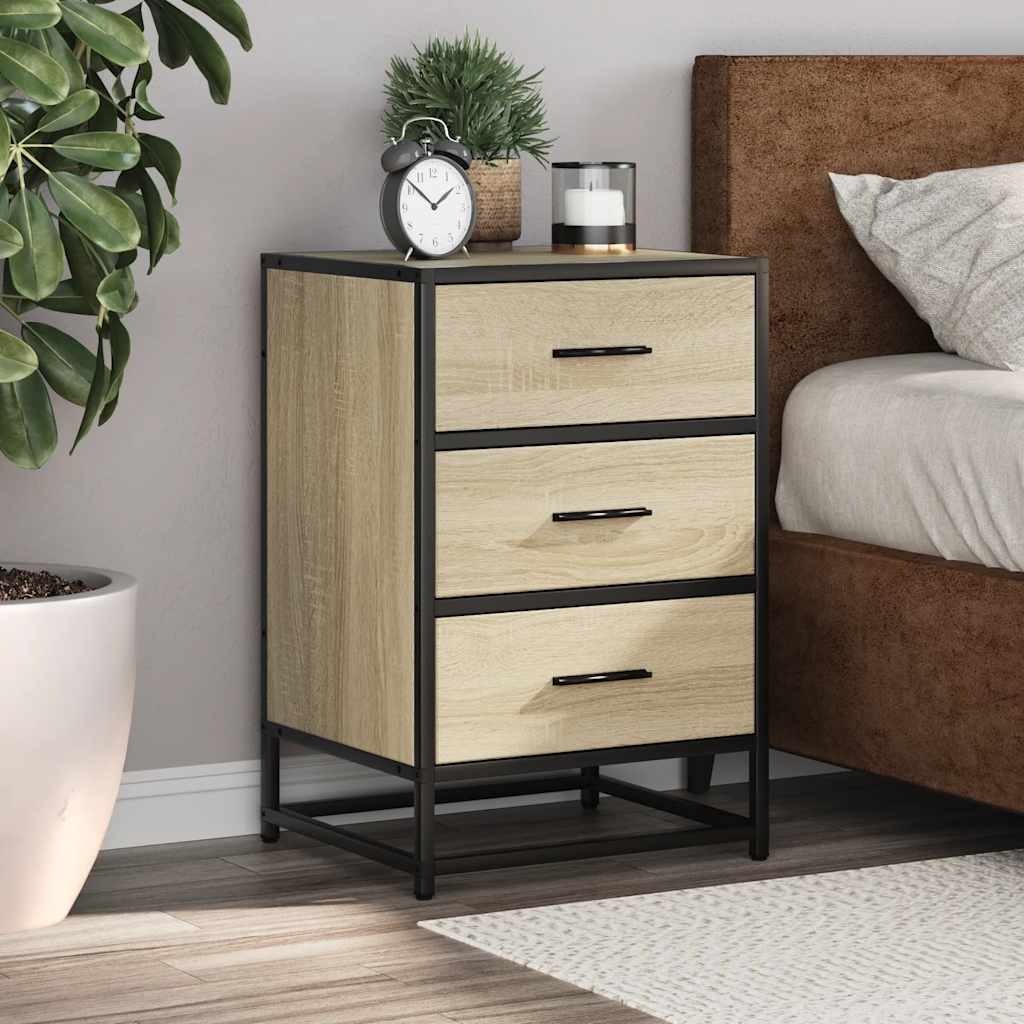 Bedside Cabinet Sonoma Oak 40x34.5x60 cm Engineered Wood and Metal