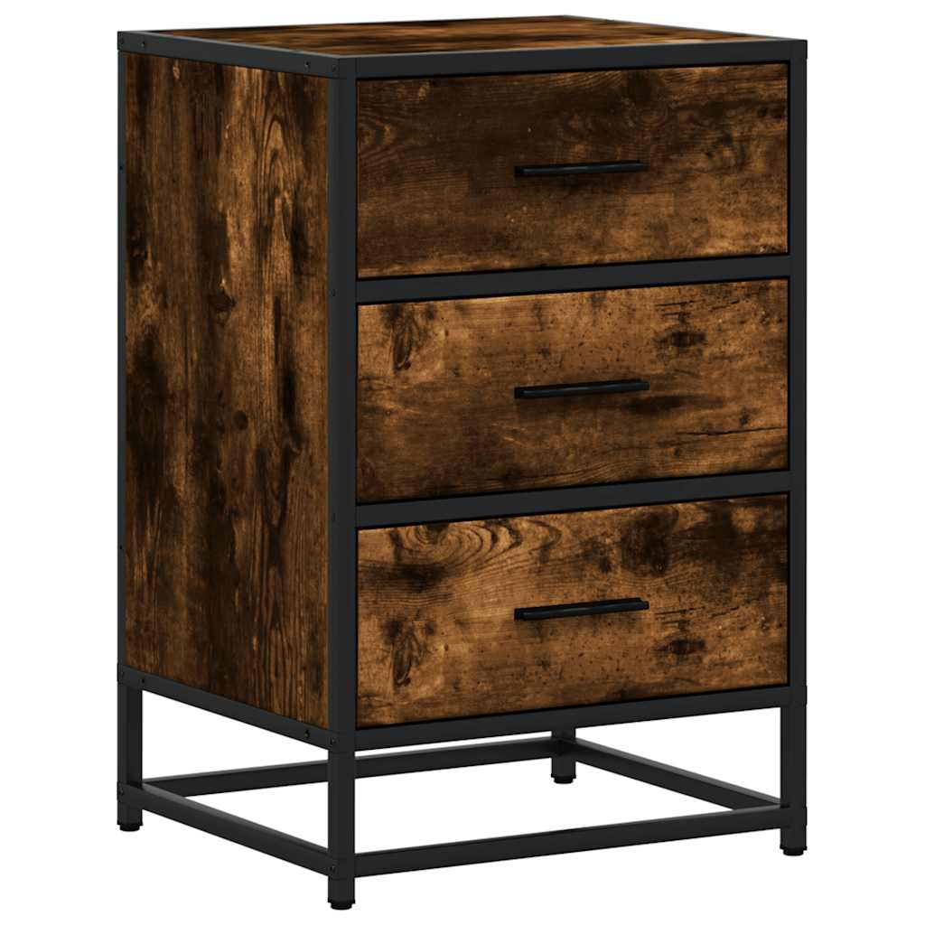 Bedside Cabinet Smoked Oak 40x34.5x60 cm Engineered Wood and Metal
