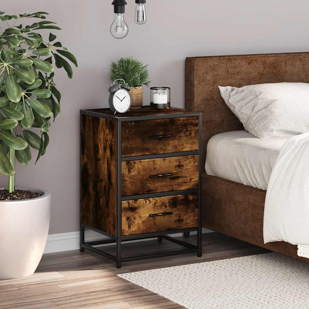 Bedside Cabinet Smoked Oak 40x34.5x60 cm Engineered Wood and Metal