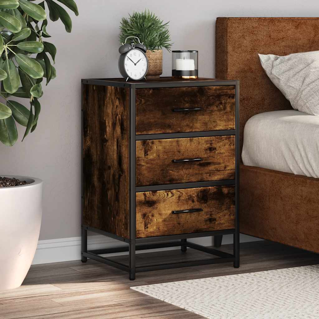 Bedside Cabinet Smoked Oak 40x34.5x60 cm Engineered Wood and Metal