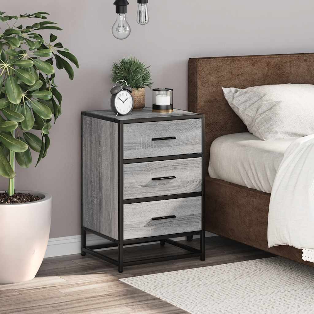 Bedside Cabinet Grey Sonoma 40x34.5x60 cm Engineered Wood and Metal