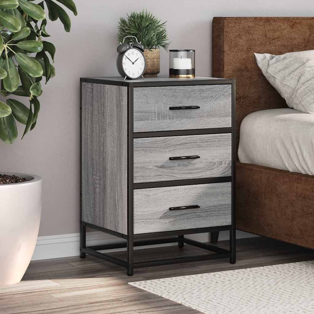 Bedside Cabinet Grey Sonoma 40x34.5x60 cm Engineered Wood and Metal