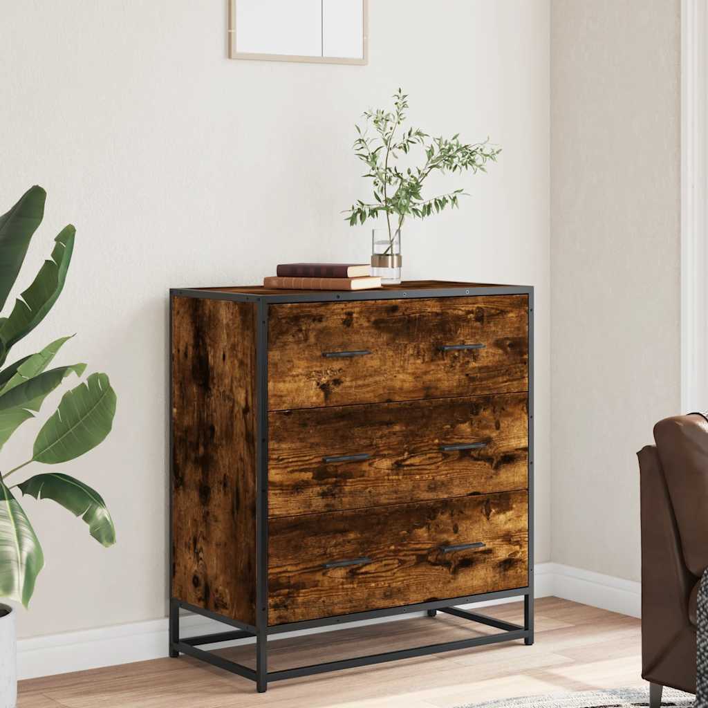 Sideboard Smoked Oak 68x35x76 cm Engineered Wood and Metal