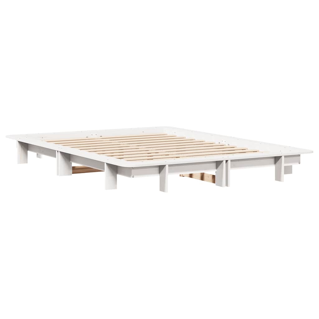 Bed Frame without Mattress White 150x200 cm King Size Solid Wood Pine