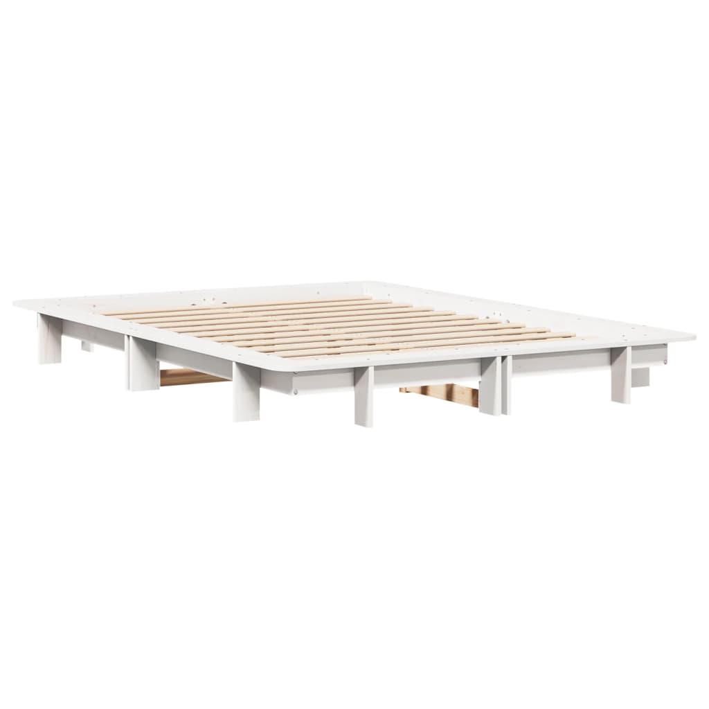 Bed Frame without Mattress White 135x190 cm Double Solid Wood Pine