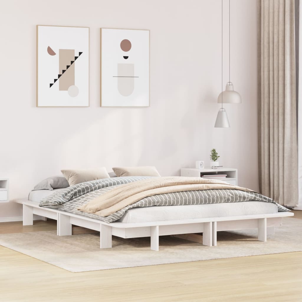 Bed Frame without Mattress White 135x190 cm Double Solid Wood Pine
