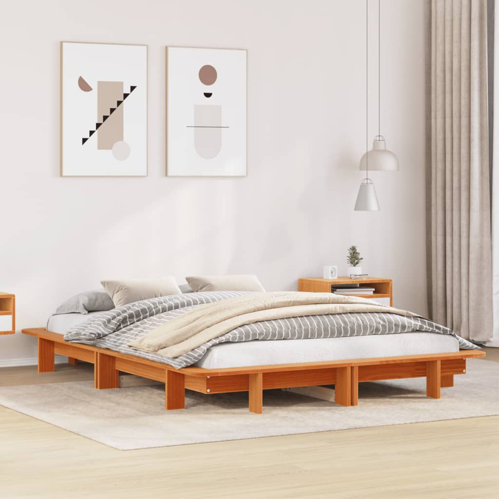 Bed Frame without Mattress Wax Brown 120x190 cm Small Double Solid Wood Pine