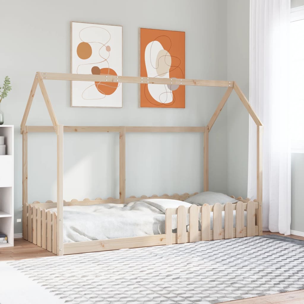 Kids' House Bed Frame without Mattress 90x190 cm Single Solid Wood Pine