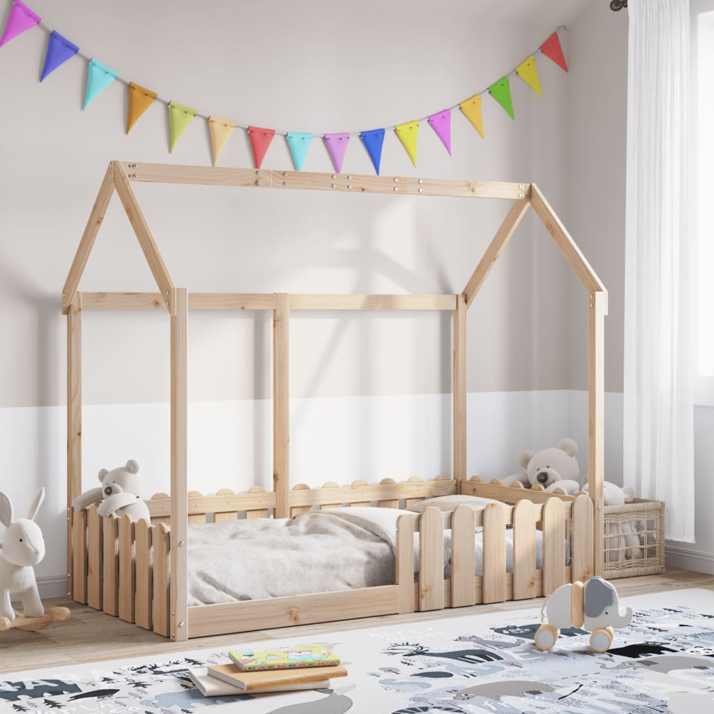 Kids' House Bed Frame without Mattress 80x160 cm Solid Wood Pine