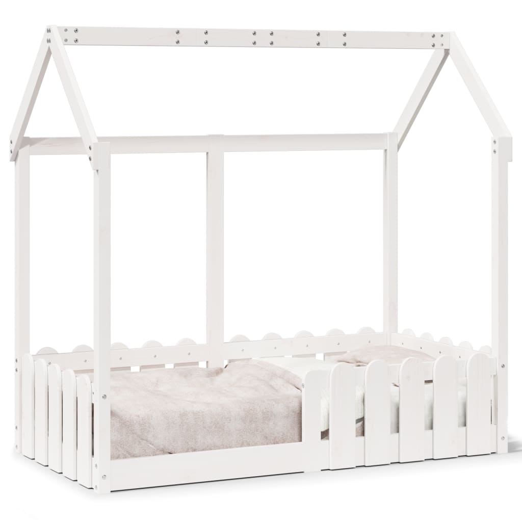 Kids' House Bed Frame White 70x140 cm Solid Wood Pine