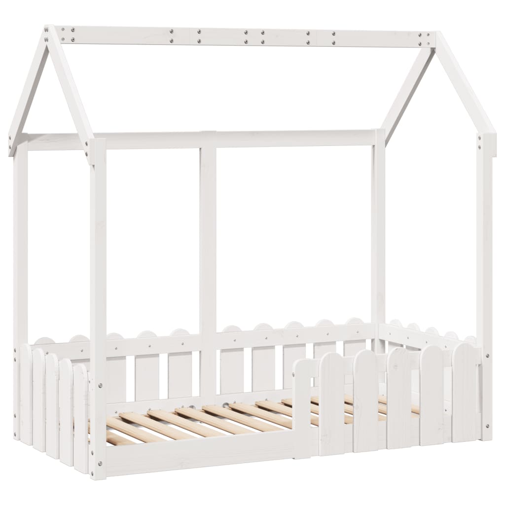 Kids' House Bed Frame White 70x140 cm Solid Wood Pine