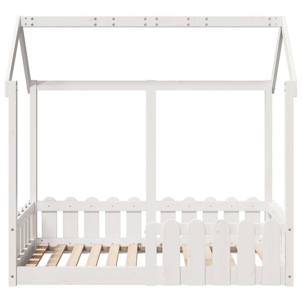 Kids' House Bed Frame White 70x140 cm Solid Wood Pine
