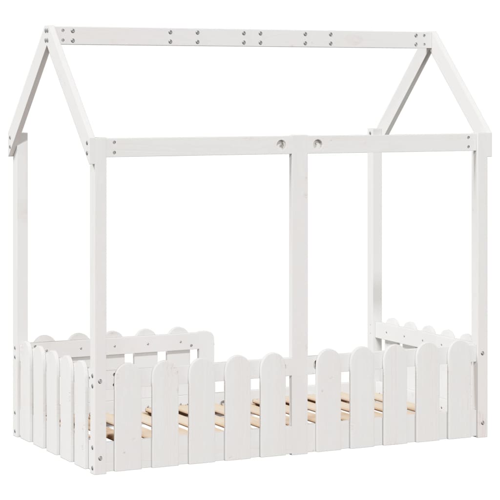 Kids' House Bed Frame White 70x140 cm Solid Wood Pine