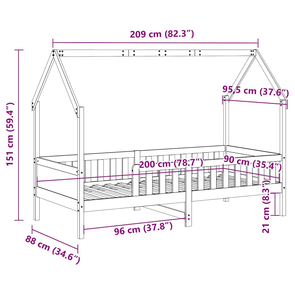 Kids' House Bed Frame without Mattress White 90x200 cm Pine