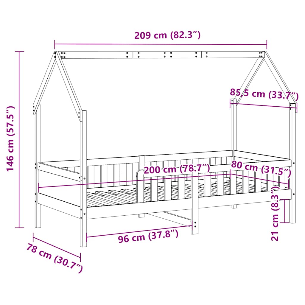 Kids' House Bed Frame without Mattress White 80x200 cm Pine