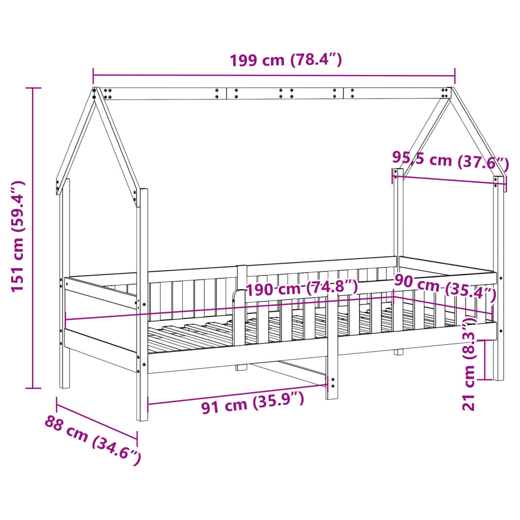 Kids' House Bed Frame without Mattress 90x190 cm Single Pine