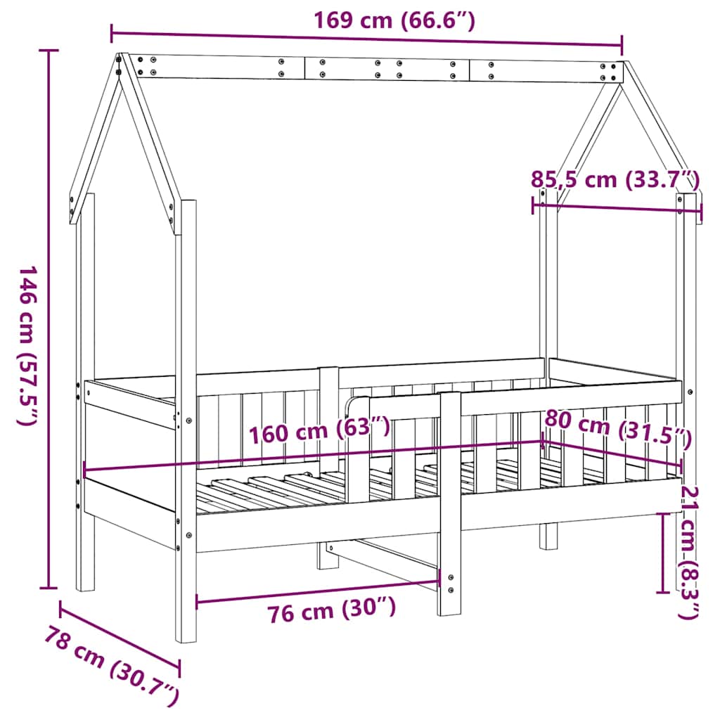 Kids' House Bed Frame without Mattress 80x160 cm Pine