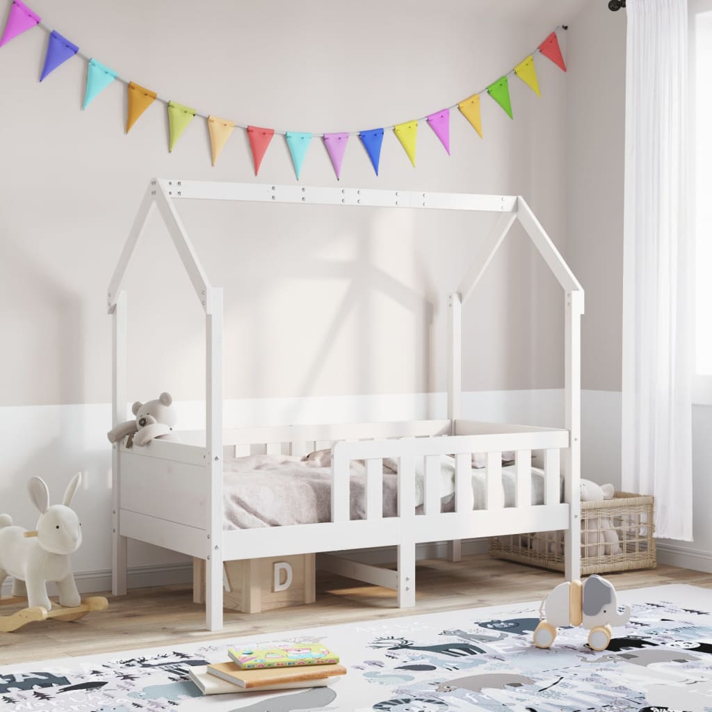 Kids' House Bed Frame without Mattress White 80x160 cm Pine