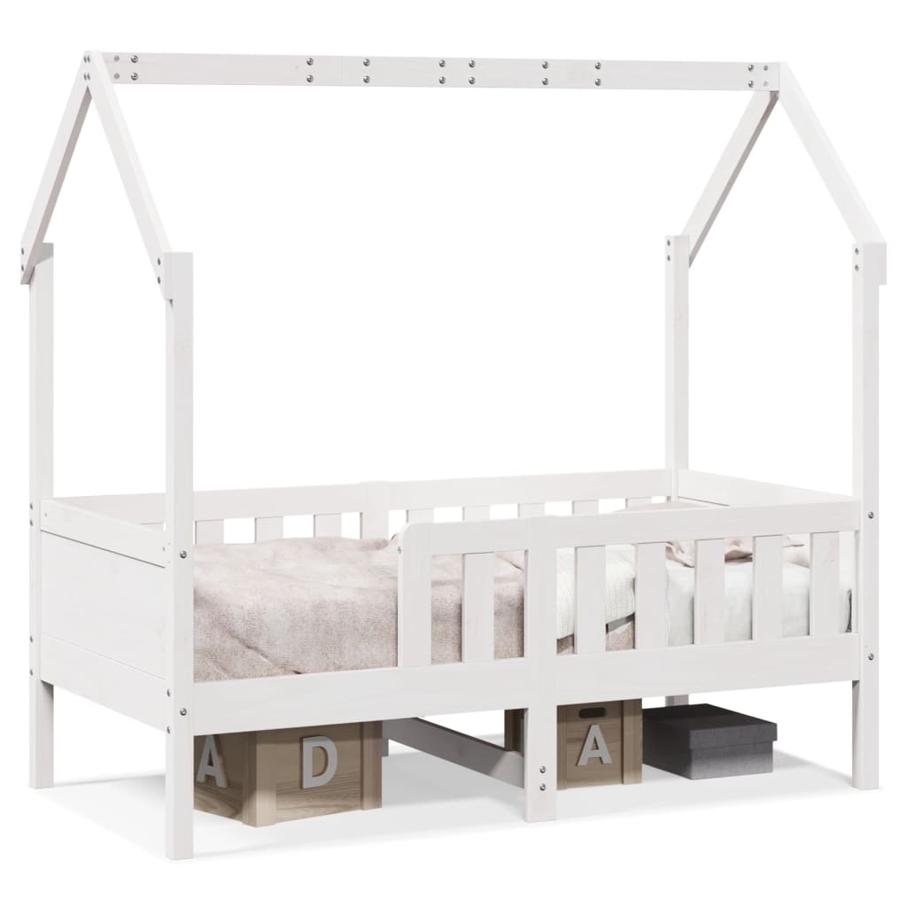 Kids' House Bed Frame White 70x140 cm Solid Wood Pine