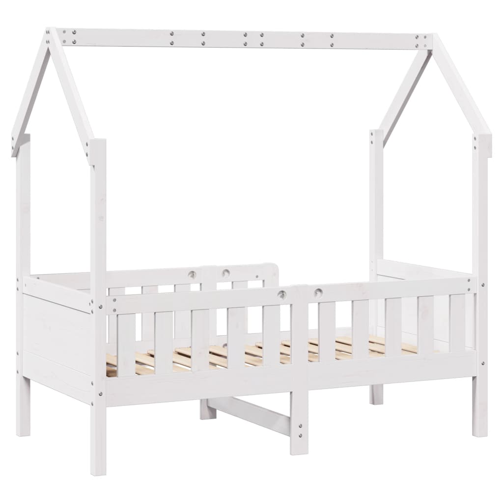 Kids' House Bed Frame White 70x140 cm Solid Wood Pine