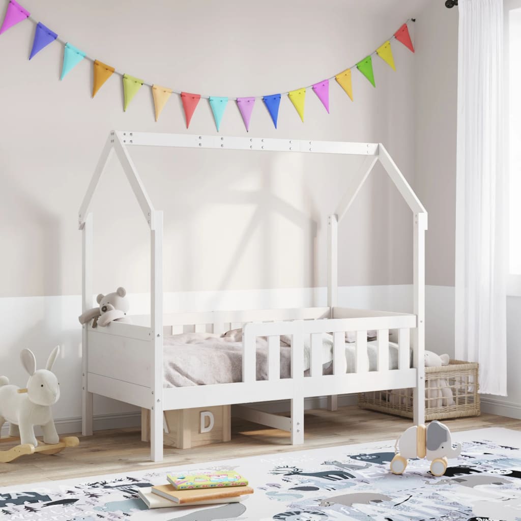 Kids' House Bed Frame White 70x140 cm Solid Wood Pine