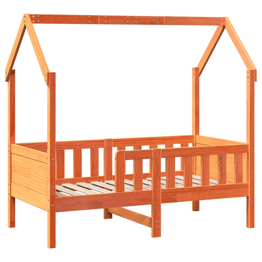 Kids' House Bed Frame Wax Brown 70x140 cm Solid Wood Pine