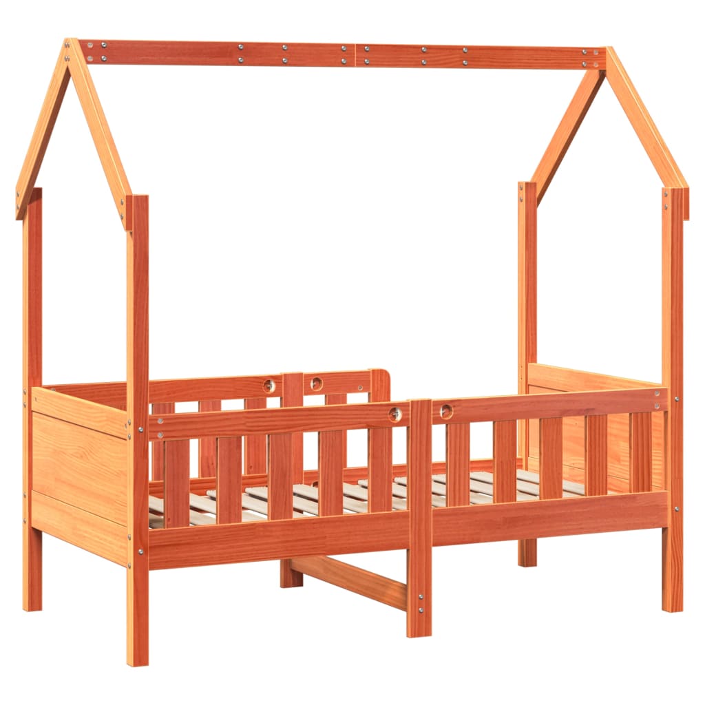 Kids' House Bed Frame Wax Brown 70x140 cm Solid Wood Pine