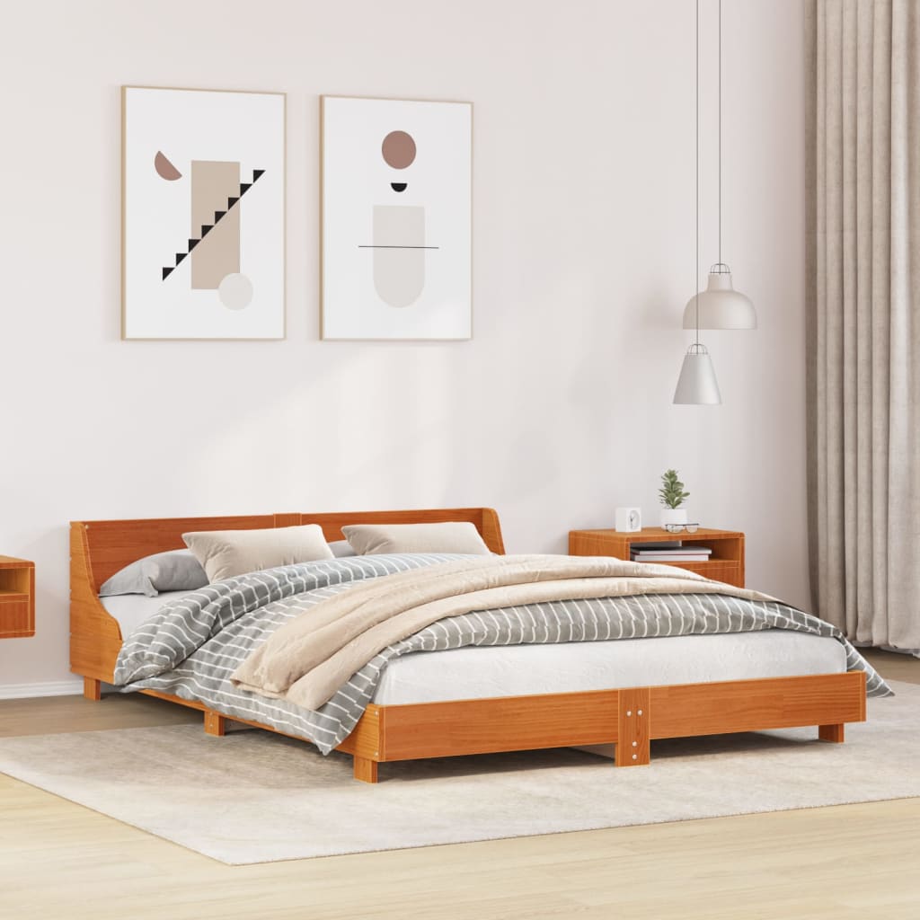 Bed Frame without Mattress Wax Brown 160x200 cm Solid Wood Pine