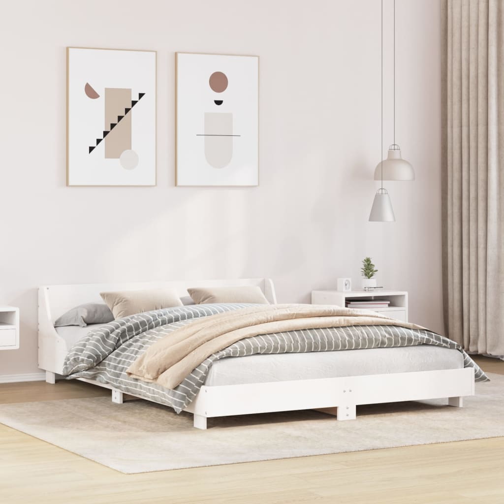 Bed Frame without Mattress White 150x200 cm King Size Solid Wood Pine