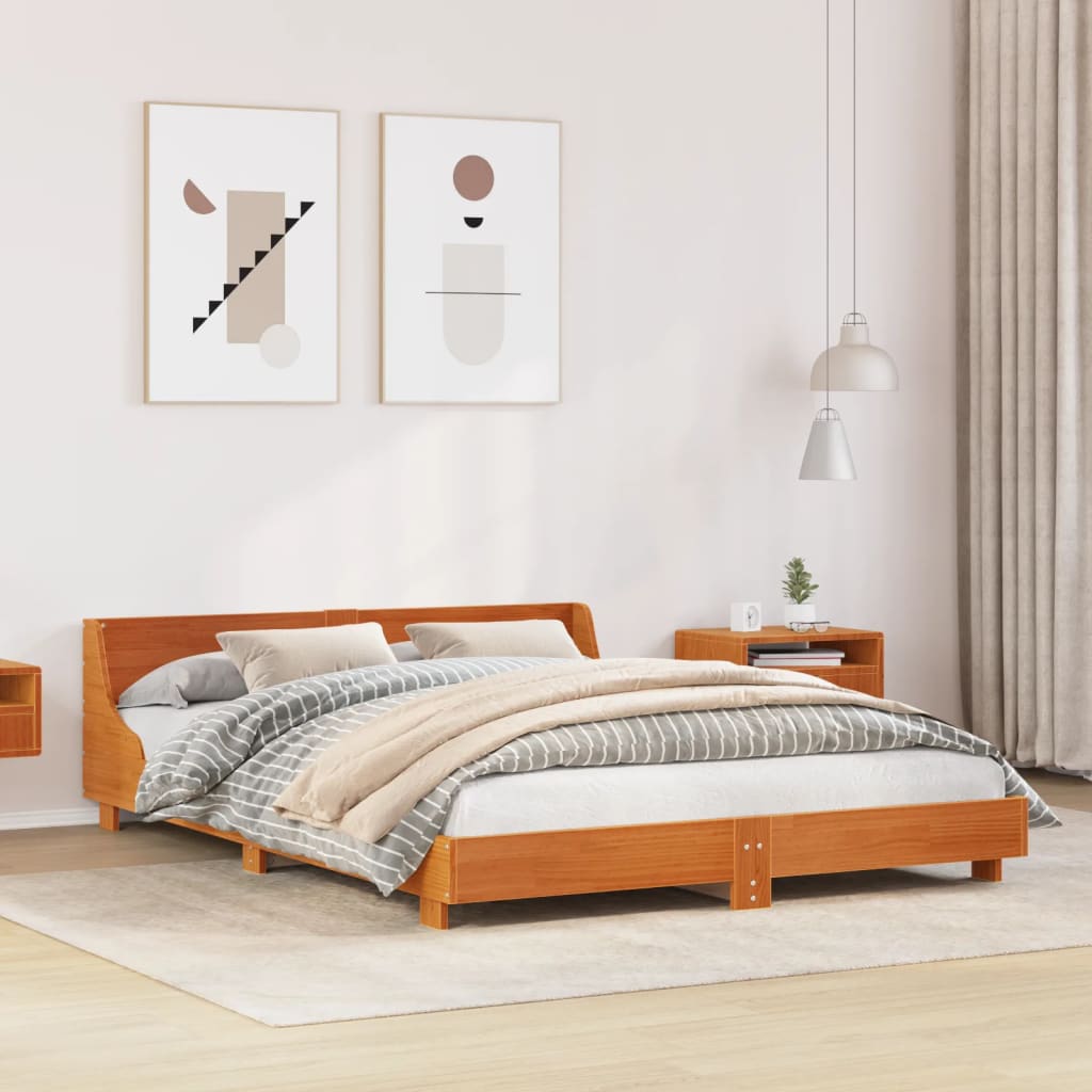 Bed Frame without Mattress Wax Brown 150x200 cm King Size Solid Wood Pine