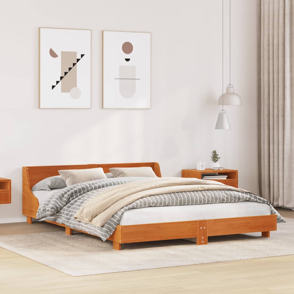 Bed Frame without Mattress Wax Brown 140x190 cm Solid Wood Pine