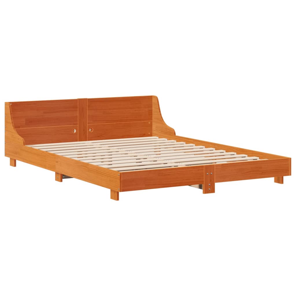 Bed Frame without Mattress Wax Brown 135x190 cm Double Solid Wood Pine