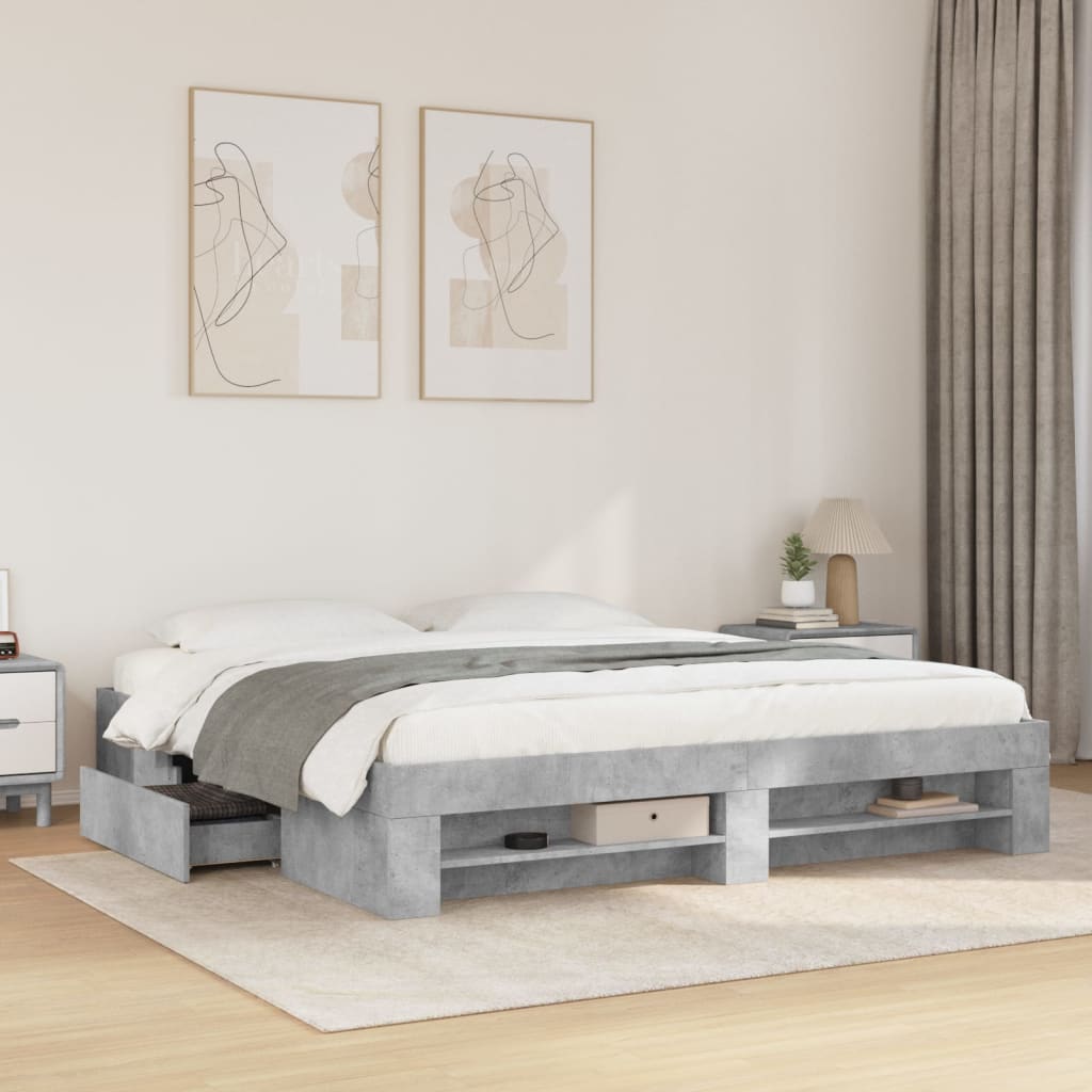 Bed Frame without Mattress Concrete Grey 200x200cm Engineered Wood