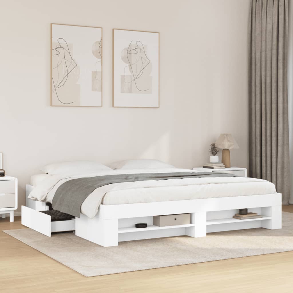 Bed Frame without Mattress White 180x200 cm Super King Engineered Wood