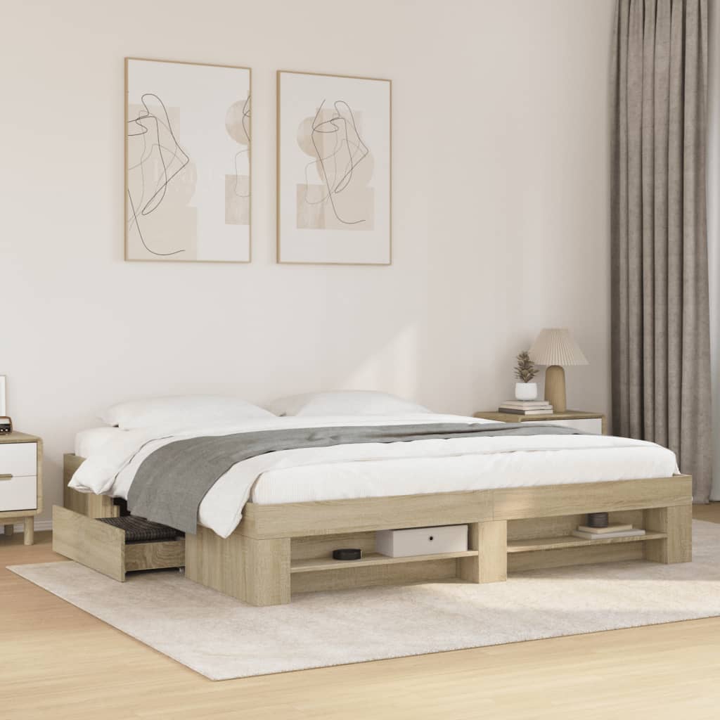Bed Frame without Mattress Sonoma Oak 180x200 cm Super King Engineered Wood
