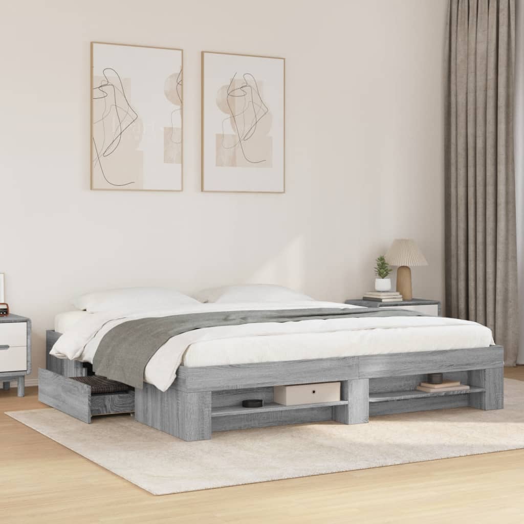 Bed Frame without Mattress Grey Sonoma 180x200 cm Super King Engineered Wood