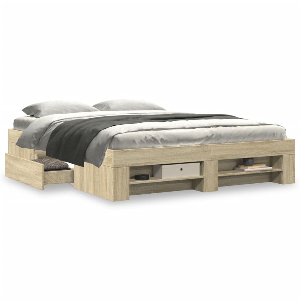 Bed Frame without Mattress Sonoma Oak 160x200 cm Engineered Wood