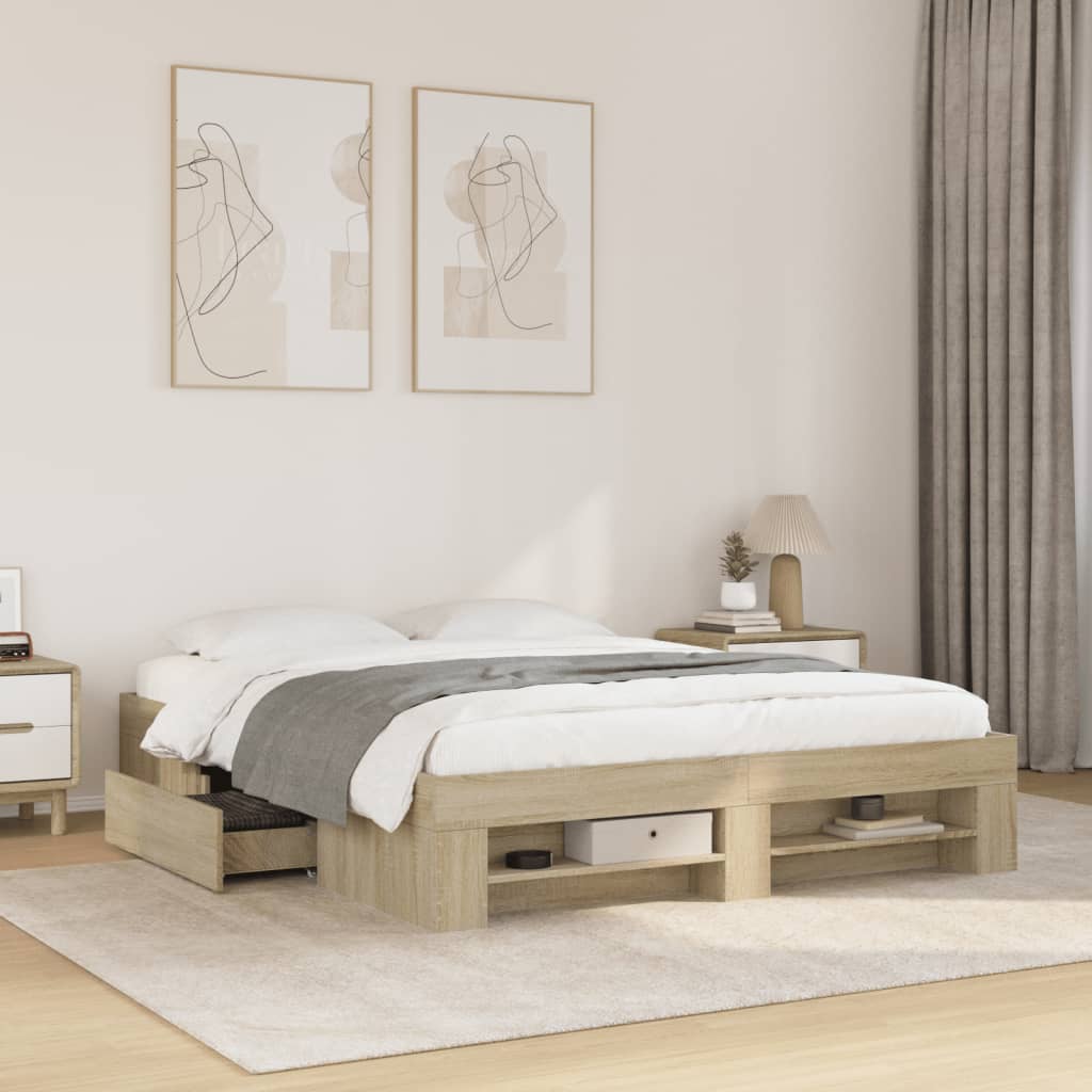Bed Frame without Mattress Sonoma Oak 160x200 cm Engineered Wood
