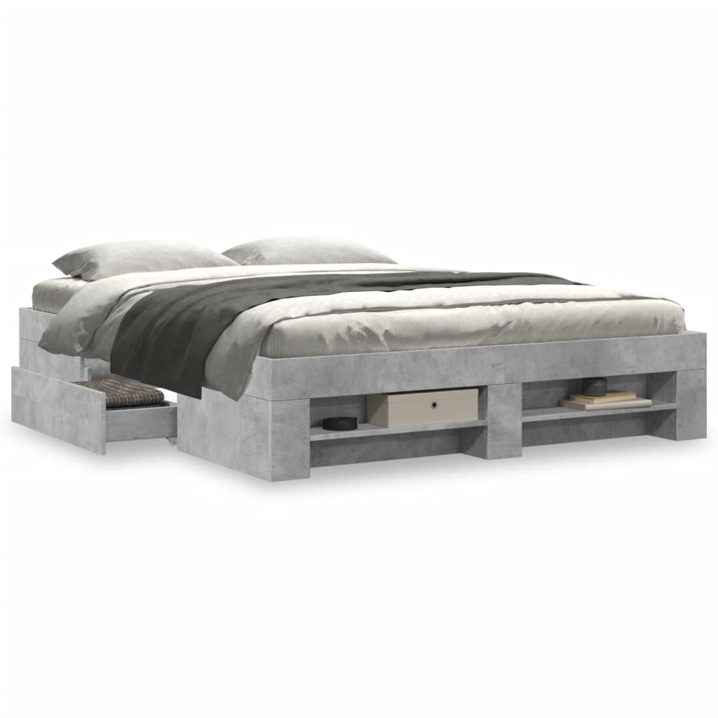 Bed Frame without Mattress Concrete Grey 160x200cm Engineered Wood