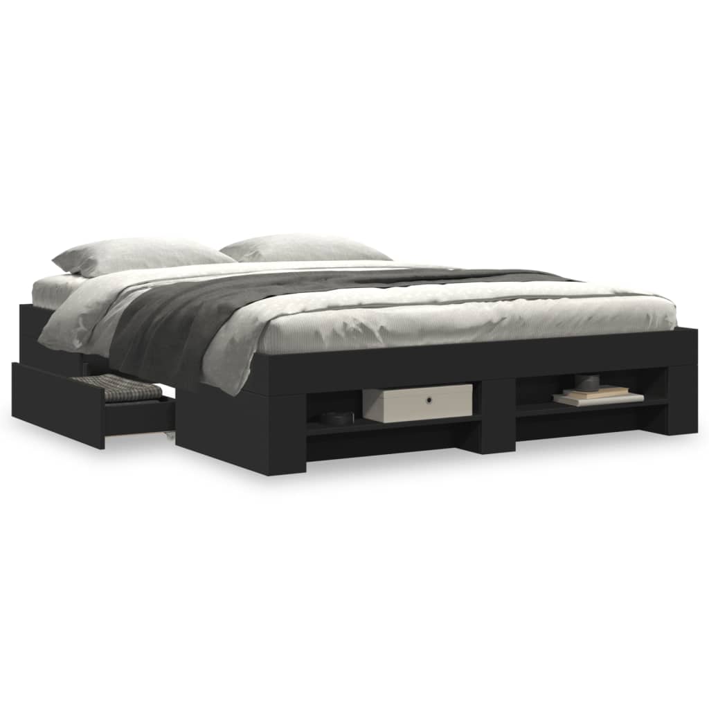 Bed Frame without Mattress Black 150x200 cm King Size Engineered Wood