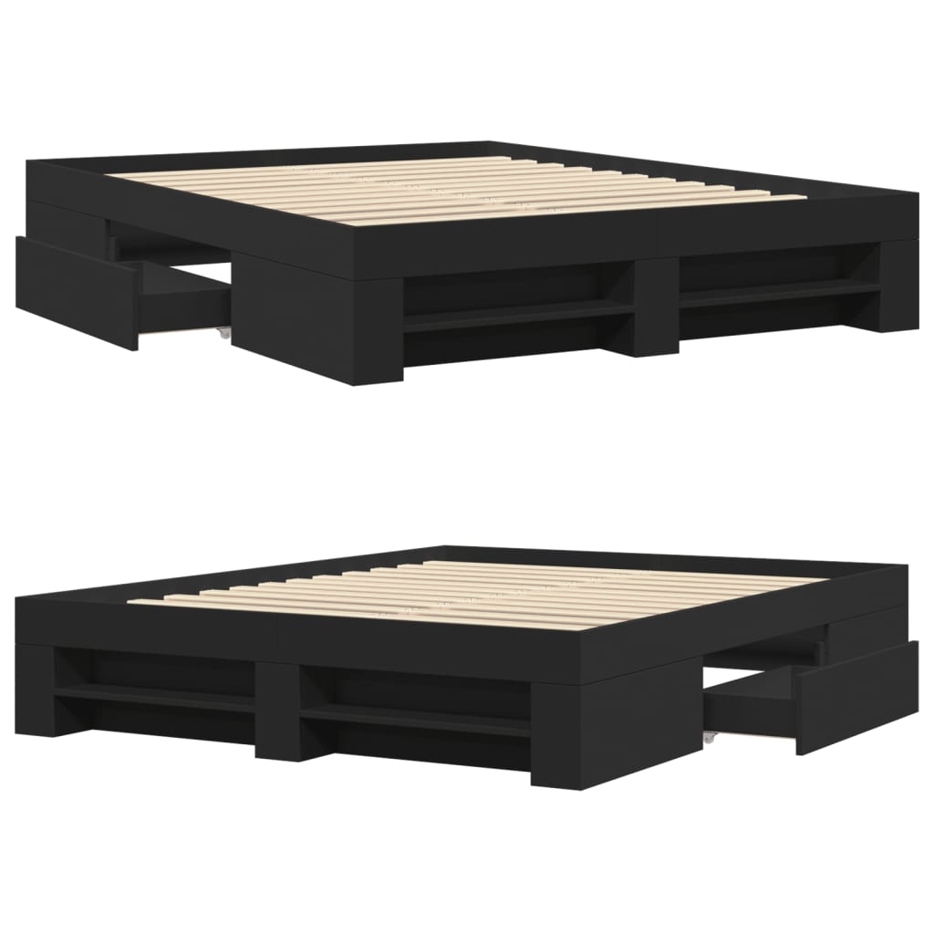Bed Frame without Mattress Black 150x200 cm King Size Engineered Wood