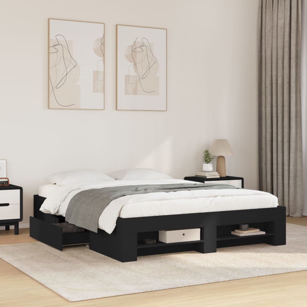 Bed Frame without Mattress Black 150x200 cm King Size Engineered Wood