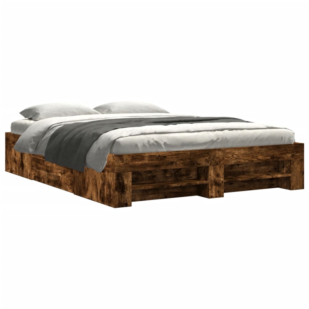 Bed Frame without Mattress Smoked Oak 150x200 cm King Size Engineered Wood